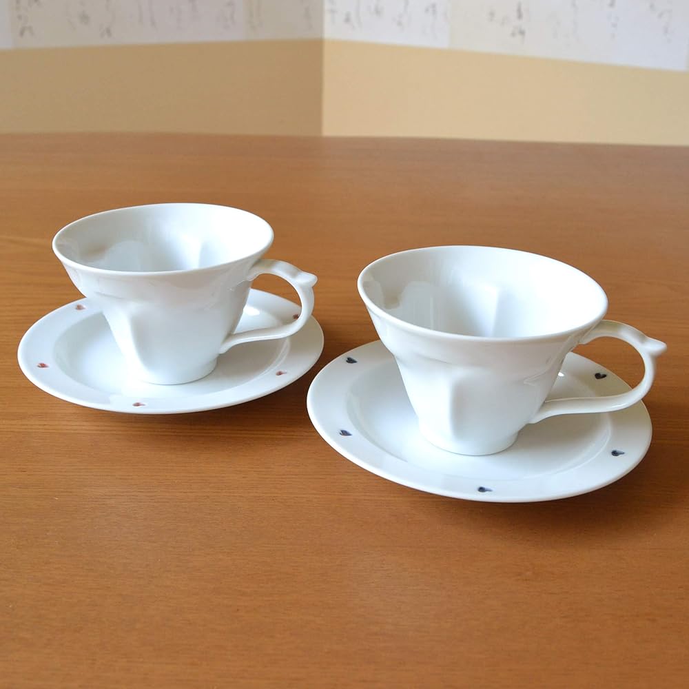Wedding Gift Present Arita Ware Heart Shape Coffee Cup & Saucer Pair Heart in Clover Blue Red Comes with Noshi and Message Card