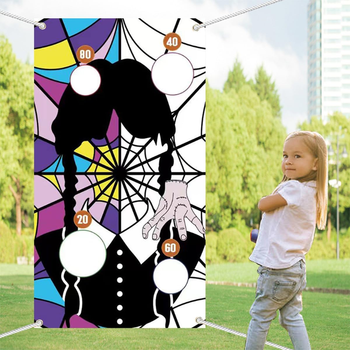 Wednesday Party Toss Game Wednesday Party Bean Bag Toss Game Wednesday Hanging Toss Game Banner with 3 Bean Bags Wednesday Party Decoration Outdoor Tossing Game