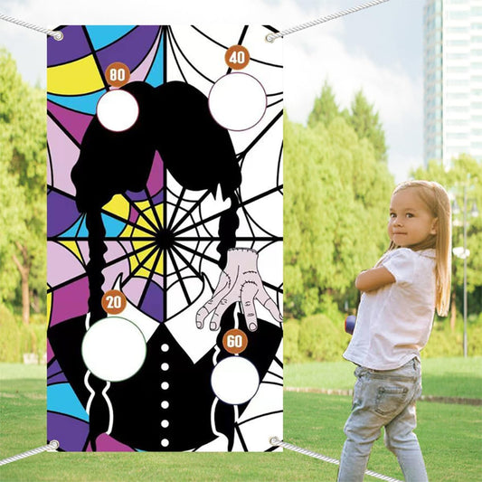 Wednesday Party Toss Game Wednesday Party Bean Bag Toss Game Wednesday Hanging Toss Game Banner with 3 Bean Bags Wednesday Party Decoration Outdoor Tossing Game