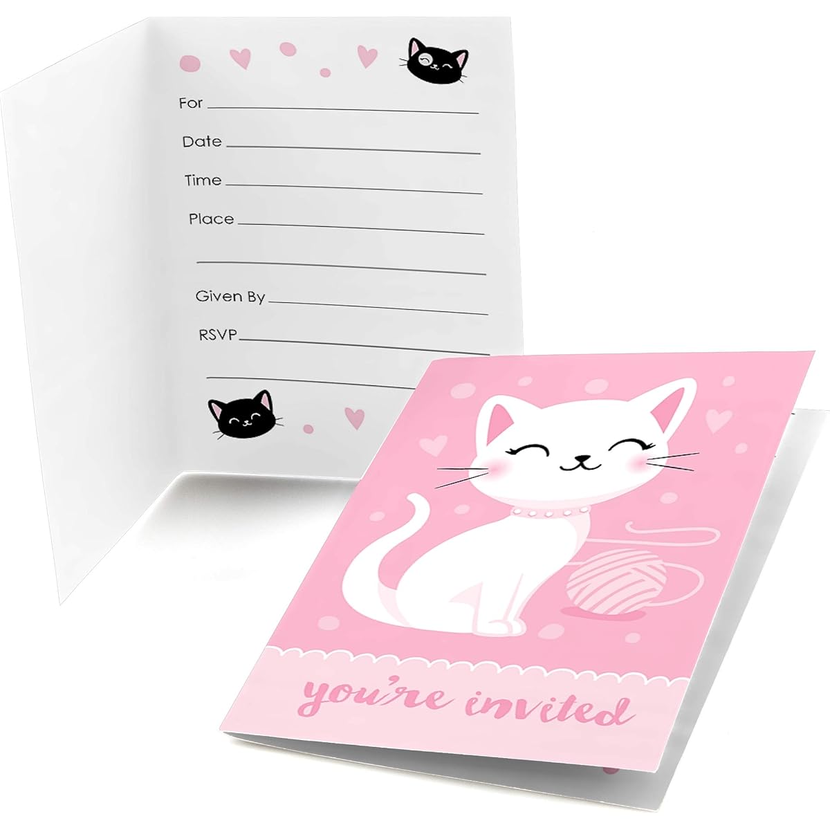 Big Dot of Happiness Purr-fect Kitty Cat – Kitty Meow Baby Shower Birthday Party Invitations (8 Count)