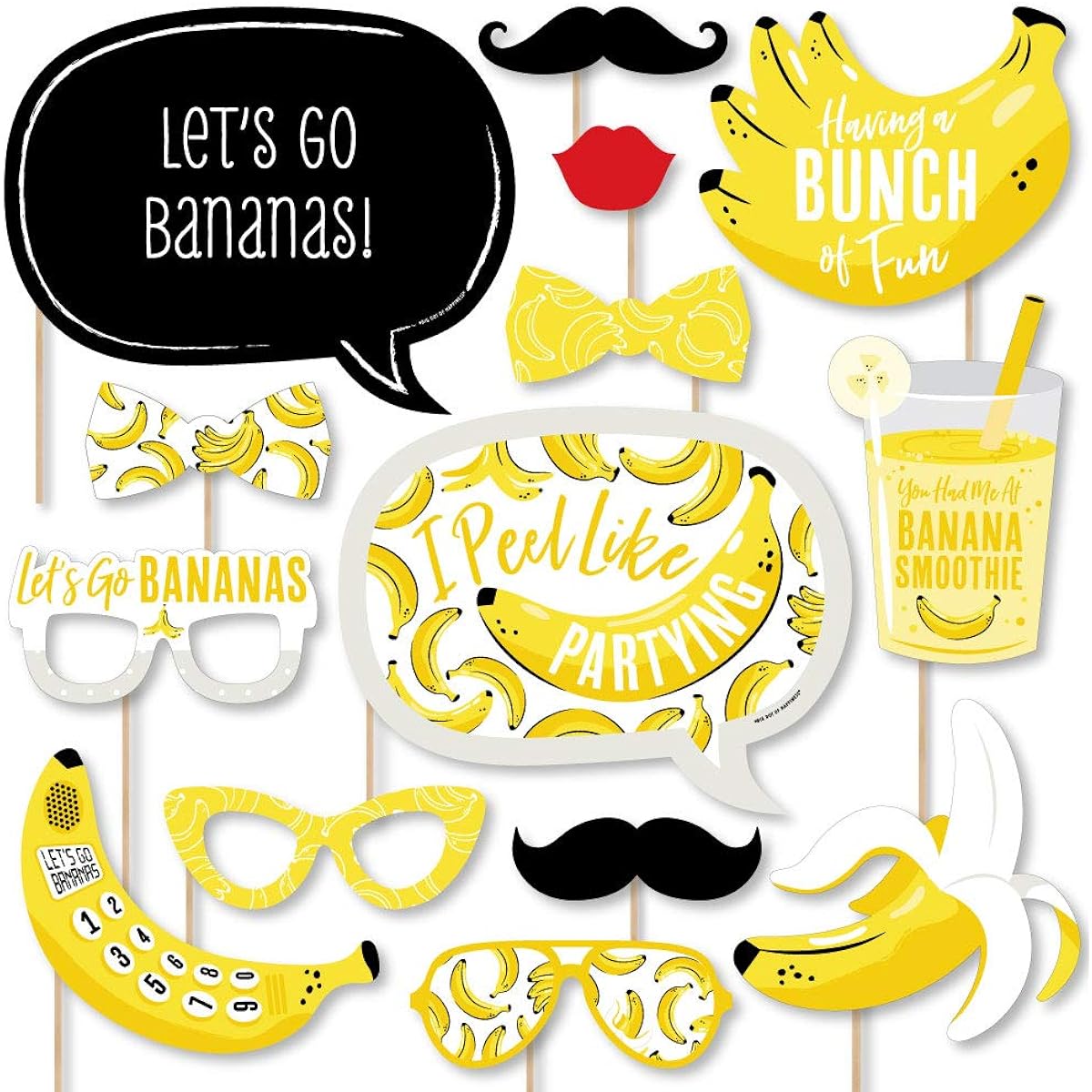 Big Dot of Happiness Let's Go Bananas - Tropical Party Photo Booth Props Kit - 20 Count