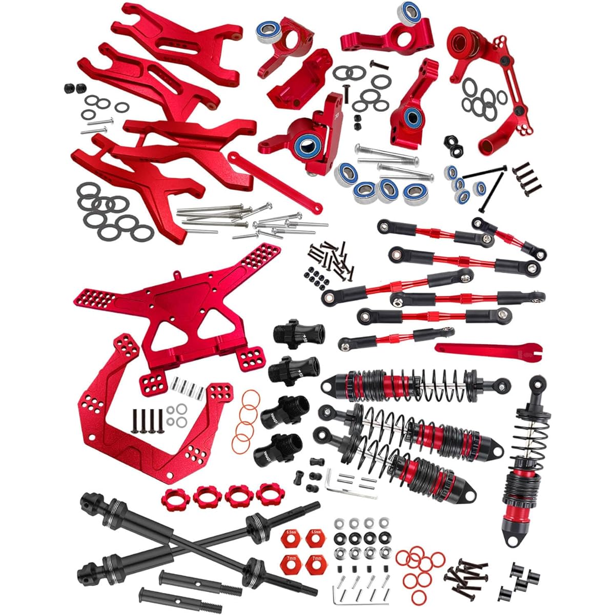 RCMYou Upgrade 1/10 Slash 2WD(VXL) RC Shock Suspension Arm Caster Block Steering Block Stub Axle Carrier Steering Bell Crank Shock Tower Camber Link Drive Shaft Hex Hub Adapter Red