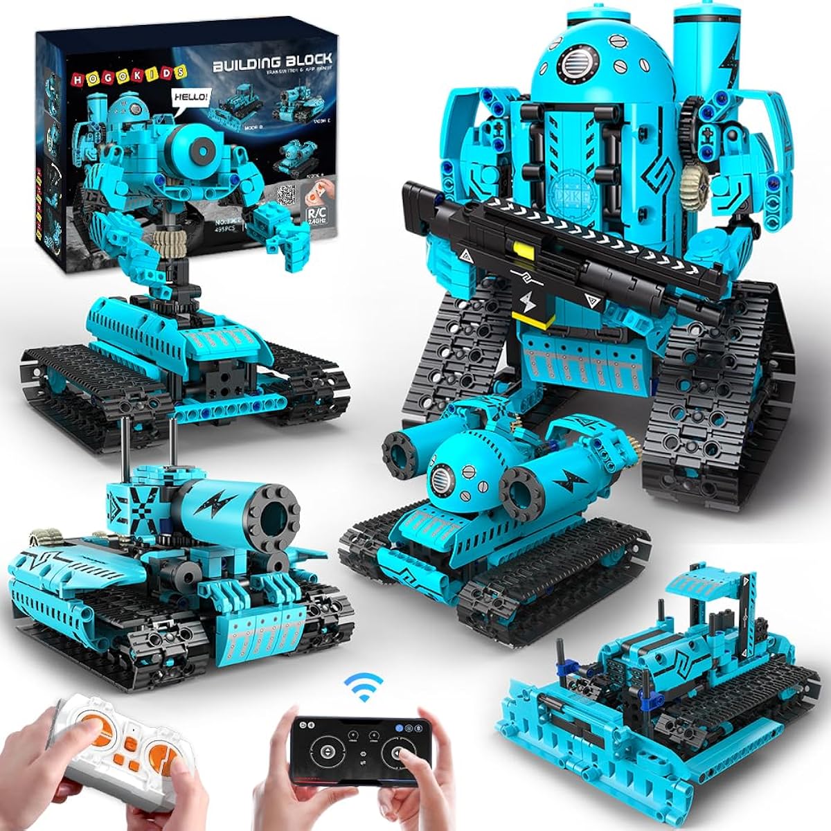 HOGOKIDS 5-in-1 RC Robot Building Set - App & Remote Control Rechargeable Building Toy | Educational STEM Projects Kids Kit Gift for Boys/Girls Ages 6-12+ (444 Pieces)