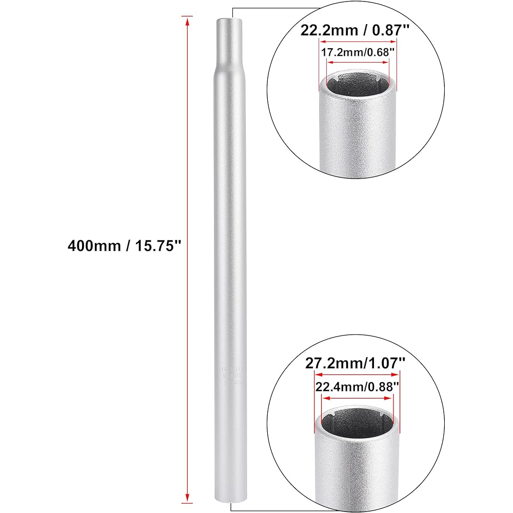X AUTOHAUX Bicycle Saddle Post 27.2x400 mm Aluminum Alloy Universal Seat Tube No Scale Marks Silver Tone