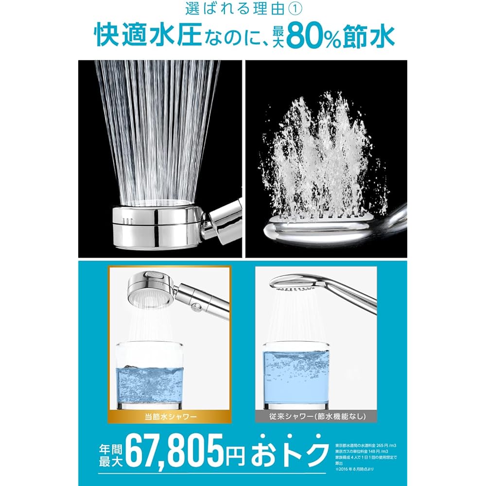 [LDK Best Buy Triple Award Winner] Himaruya Seisakusho Shower Head, Japanese Chlorine Remover, Water Saving, Water Purification, Water Stop Button, Water Flow Adjustment, Angle Adjustment, International Standard G1/2 (Shower Head (Silver) & Shower Hose S