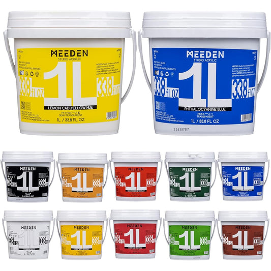 MEEDEN 12 Colors Large Bulk Acrylic Paint Set (33oz, 1L), Heavy Body, Gloss Finish, Non-Toxic Rich Pigments, Studio Professional Artist Acrylic Paints for Adults Canvas, Wall, Wood Painting