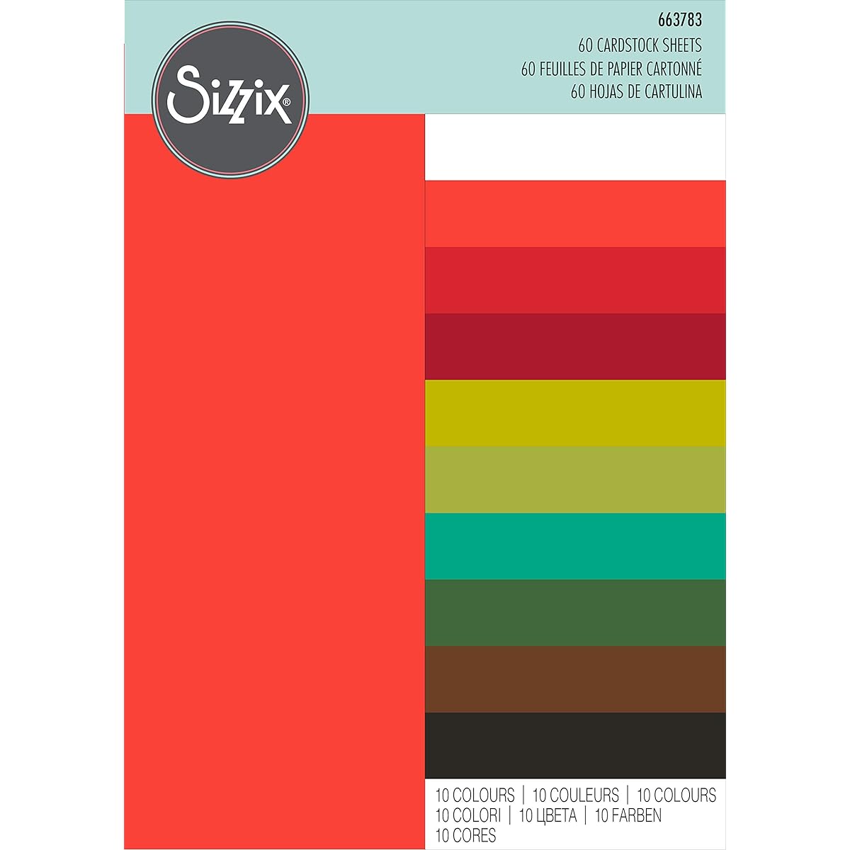 Sizzix Surfacez Cardstock Pack 8"X11.5" 60/Pkg-Festive, 10 Colors -663783