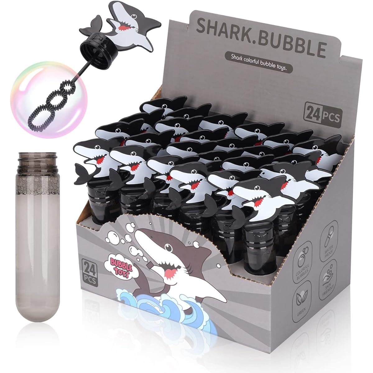 Shark Party Favors Bubble Wands for Kids, Under the Sea Party Favors, Ocean Birthday Party Supplies, Shark Bubble Blowing Toys, Gifts, Goodie Bag Stuffers, 24pcs