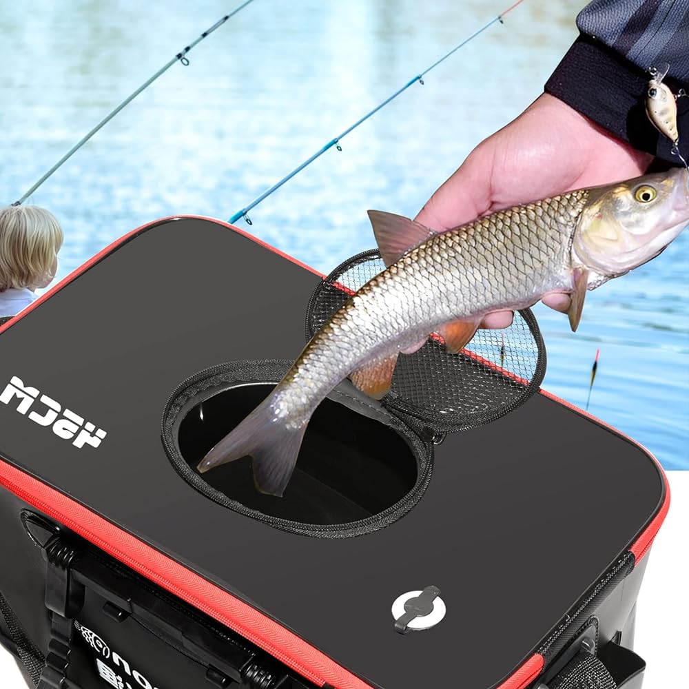 Snowchain Backpack Fishing Backpack Foldable Water Fetching Fishing Tools Fishing Tackle Bucket with Lid Made of EVA Ventilation Net Handbag Elastic Belt Lightweight Large Capacity (45*27*25cm)