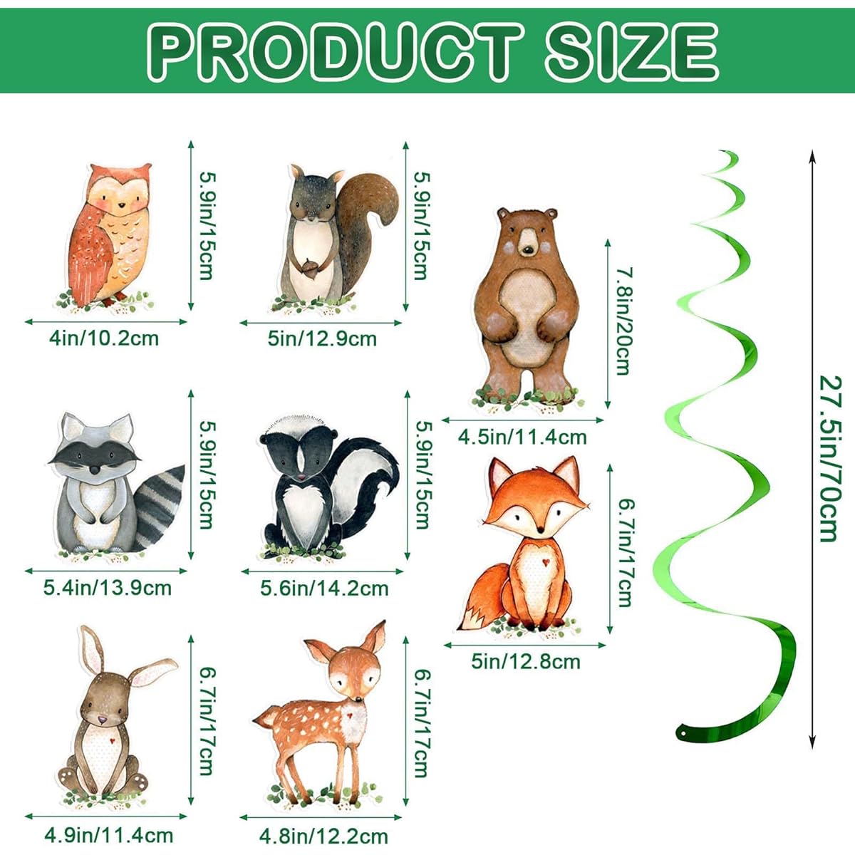16 Pieces Forest Baby Shower Hanging Swirl Decorations Woodland Animals Swirls Ceiling Streamer Decorations Forest Themed Birthday Party Supplies Wild One Birthday Party Decorations for Boys and Kids