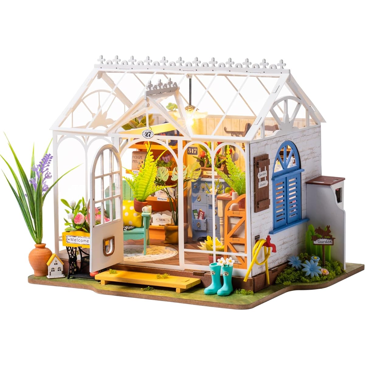 Rowood Wooden Dollhouse DIY Miniature House Kit, Tiny House Kit to Live in, Mayberry Street Craft Model Kit for Adults with LED, Birthday Gift/Home Decoration for Family Friends, Dreamy Garden House