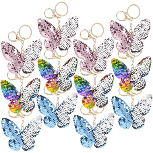 ArtCreativity 12 Pack Flip Sequin Butterfly Keychains Double Sided Butterfly Shape Keychain Charms for Backpack Purse Luggage Birthday Party Favors Goodie Bag Fillers for Kids