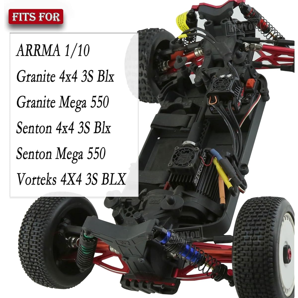 RCMYou RC Shock Absorbers & Drive Shaft Upgrade Parts for 1/10 Arrma Granite/Senton 4x4 3S Blx Mega 550/Vorteks 3s blx Front Rear RC Big Bore Shocks/Axles CVD, Red