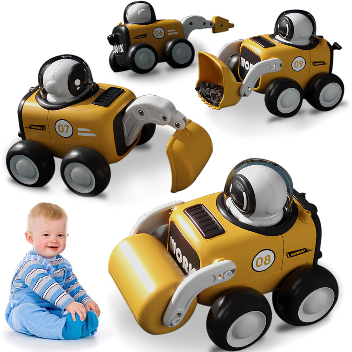 Plaitaoai Toy Cars for 1 Year Old Boys and Girls Press and Go Toys Cars Toddler Toys 1-2 Years Old Baby Space Car Toys Roll Up Car Truck Baby Boy Toys Pull Back Car Toddler 1-3 Years Birthday Christmas Gift