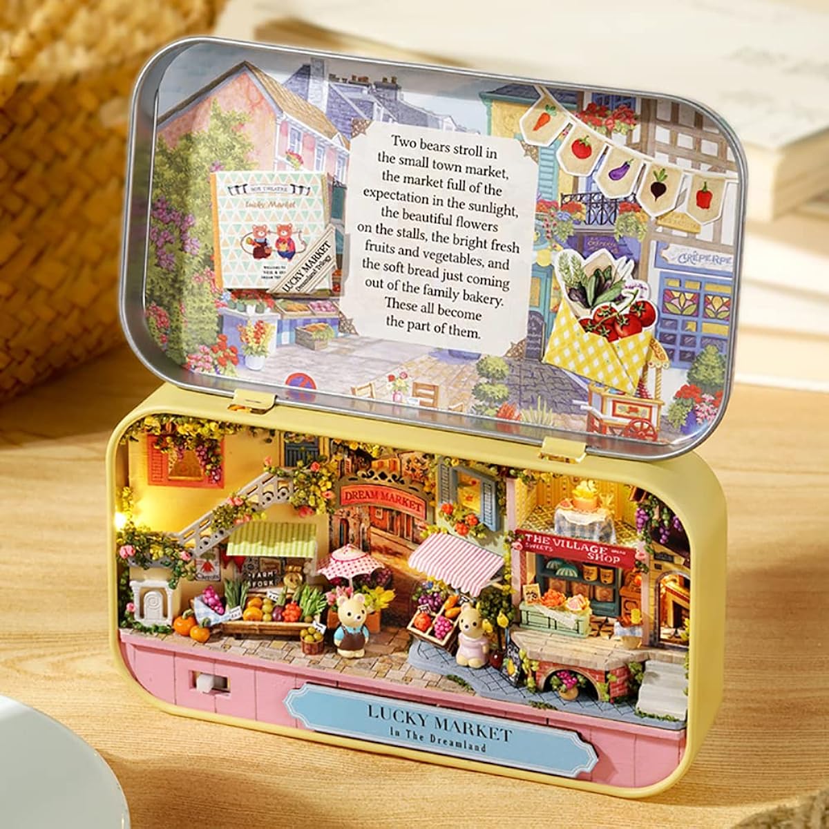 eveseed DIY Iron Miniature Box Theatre Dollhouse Craft Kit Wooden Dollhouse Puzzle Led Light Furniture Kit Birthday Gift (LUCKY MARKET)