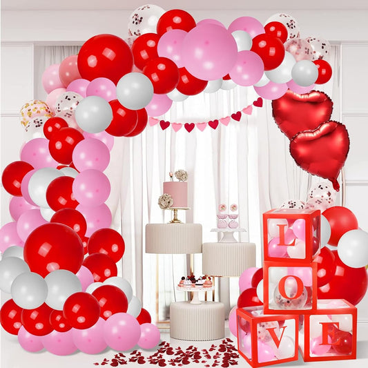 125 Pieces Valentine's Day Decoration Balloon Box with Love Letter Pink Red Balloon Garland Arch Kit Heart Balloon for Mother's Day Wedding Proposal Anniversary Baby Shower Party Decoration