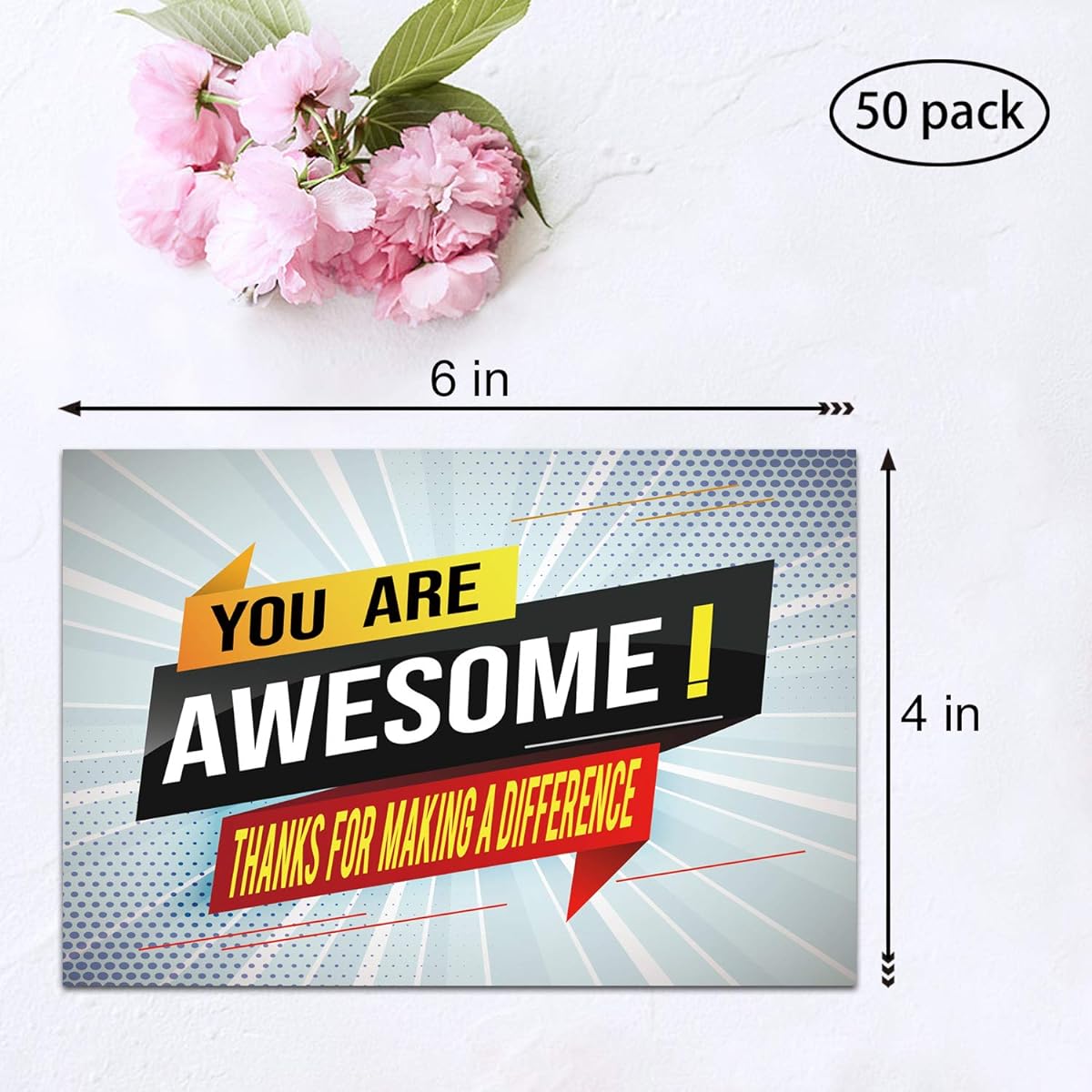 50pcs You Are Awesome Postcards by Kudos Thank You Cards, Appreciation Mini Note Cards, Inspirational, Motivational, Encouraging, Kindness Notes, Express Your Gratitude in Style
