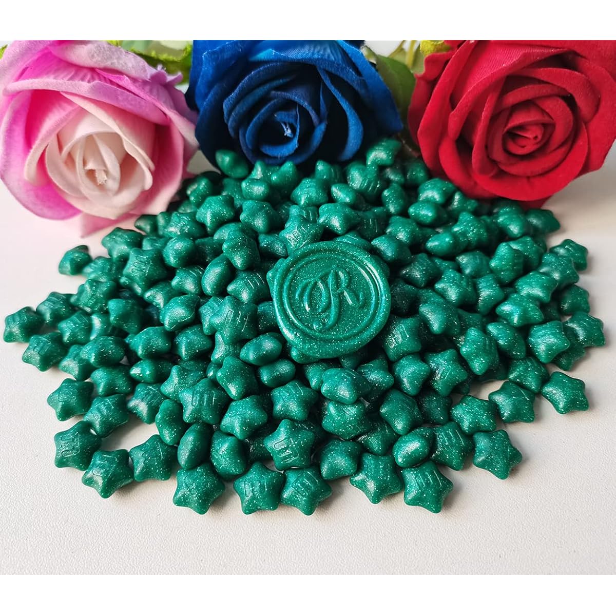 300pcs Lucky Star Sealing Wax Beads, PORXFLY Flash Wax Seal Beads for Wax Seal Stamps, Perfect for Wedding Invitations, Wine Packaging, Card Envelopes, Gift Wrapping (Forest Green)