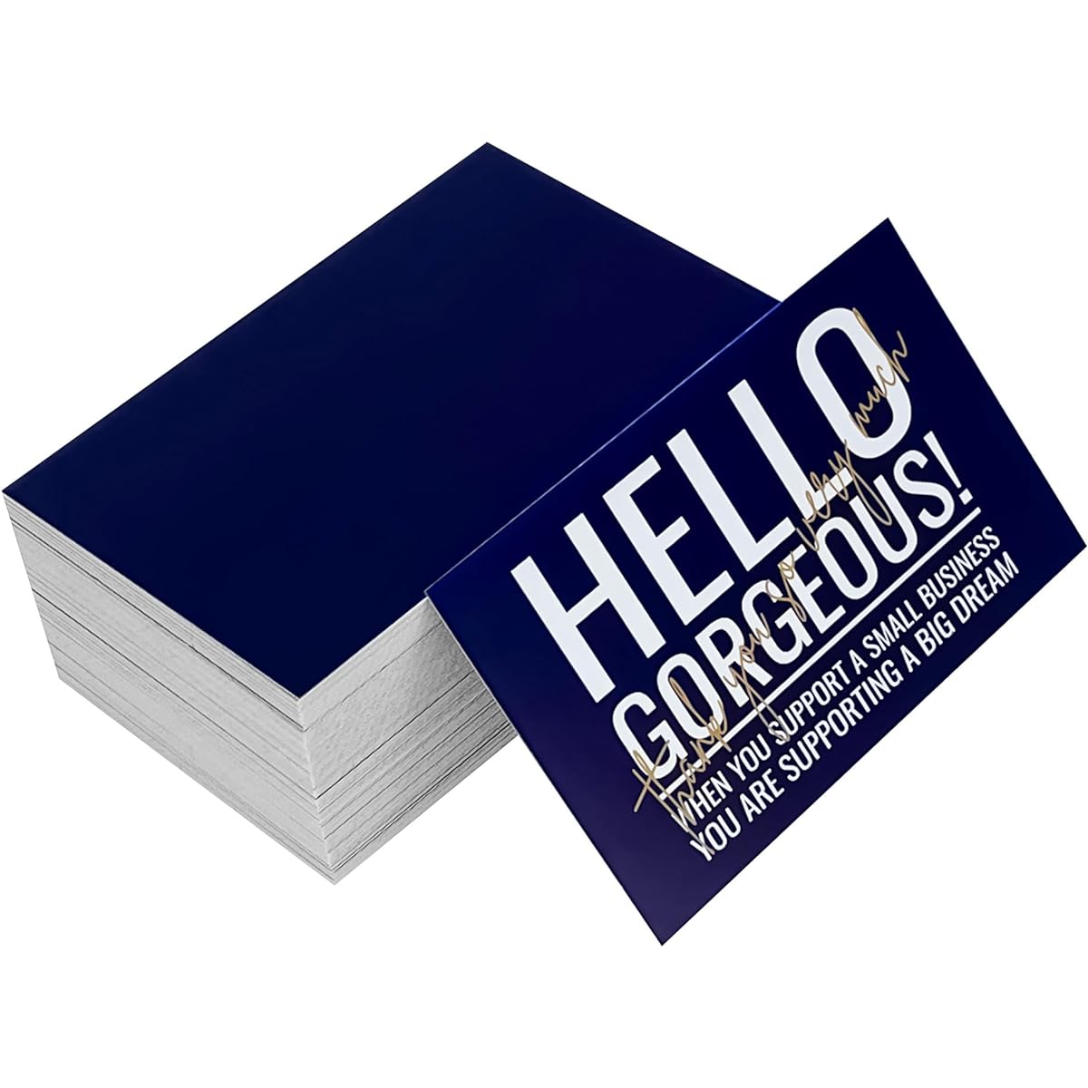 RXBC2011 Hello Gorgeous Thank you so very much card Thank you for the support card Online business packaging insert 100 pack Navy