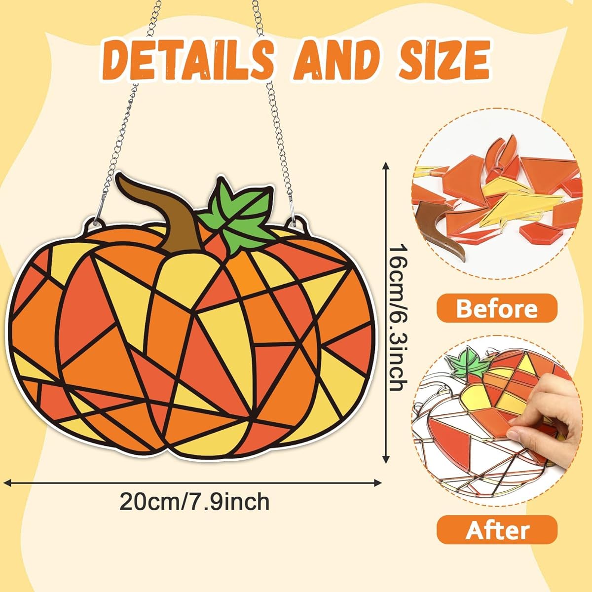 Fall Kids Stickers Glass Craft Kit Pumpkin Glass Easy Activity Kit Thanksgiving Decoration Suncatcher Kit Girls Boys Home Classroom Indoor Art Game Activity Favor