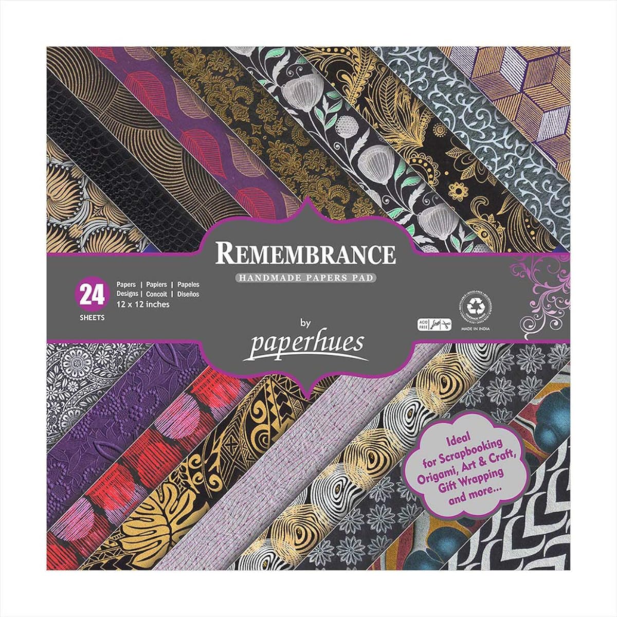 Paperhues Remembrance Handmade Scrapbook Collection Paper 12x12 Inch Pad, 24 Sheets