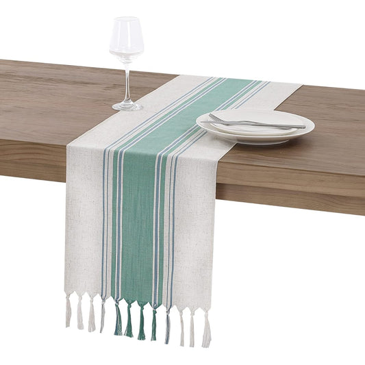 13 x 72 Inch Rustic Farmhouse Striped Table Runner Boho Linen Table Runner 72 Inch Length Party Decor Dining or Dresser Home Decor Mint Green