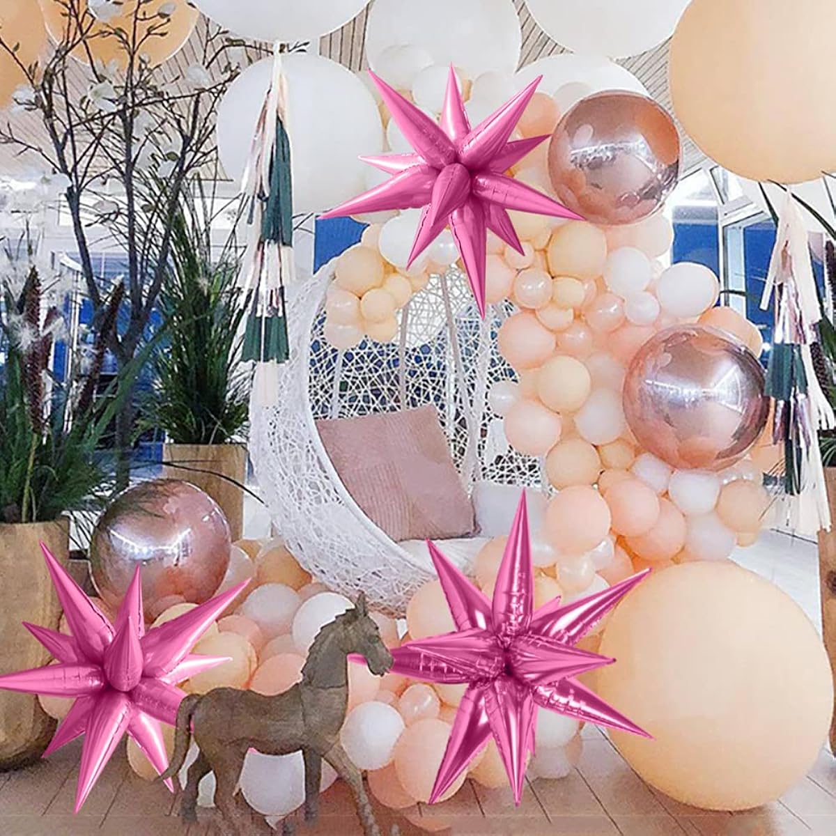 50pcs Big Pink Star Balloons 26 Inch Exploding Star Foil Balloons 16 Point Star Balloons Pink Starburst Balloons Birthday Party Decoration Supplies Wedding Baby Shower Photo Booth