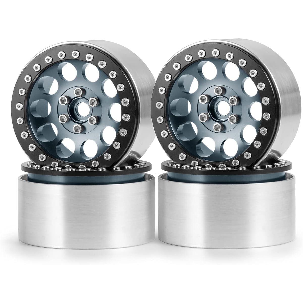 Que-T 2.2" Metal Beadlock Wheel Rims 4 Pieces Wheel Hubs for 1:10 Scale Axial Wraith 90048 90018 RR10 RC Crawler Car (Titanium & Black)