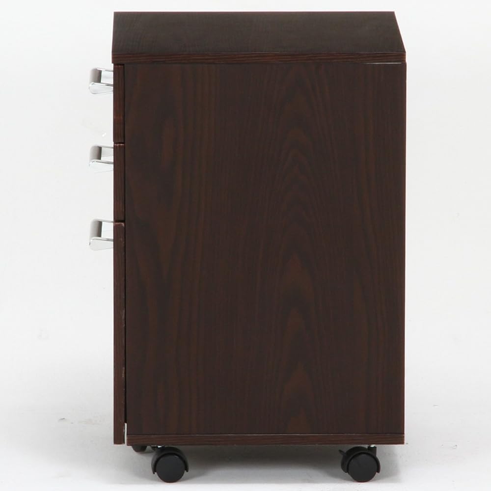 Fuji Boeki Side Chest in Cabinet 3 Tiers Width 40 x Depth 40 x Height 60 cm Dark Brown Wood Grain with Casters Plain 13525