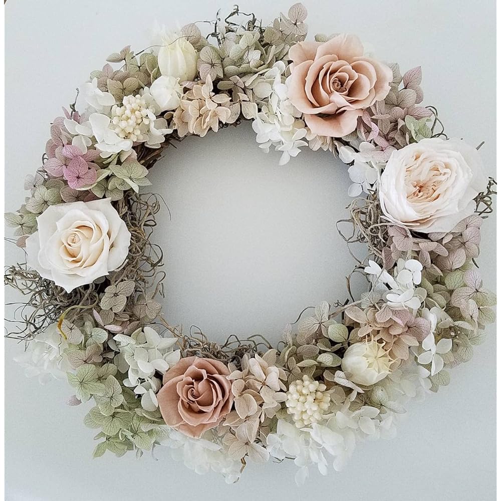 Lulu's French Antique Wreath Preserved Flower Dried Flower Natural Wreath Hydrangea Present Gift Interior Scandinavian Furniture Size: Diameter 25cm French Antique Wreath Lulu's-2466