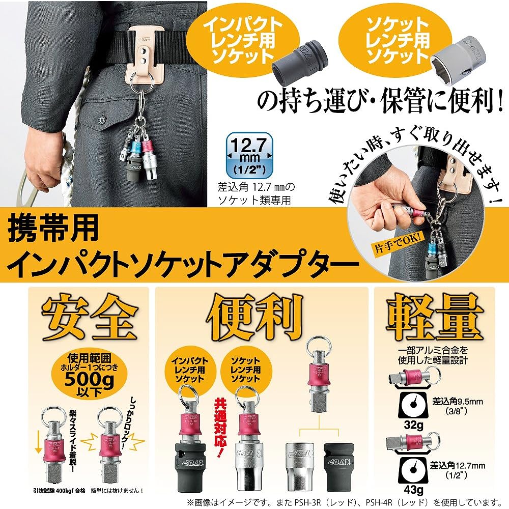 Top (TOP) Impact socket holder 3 color set Blue, Red, Black For 4 arc minutes with eggplant ring PSH-4BRBKN