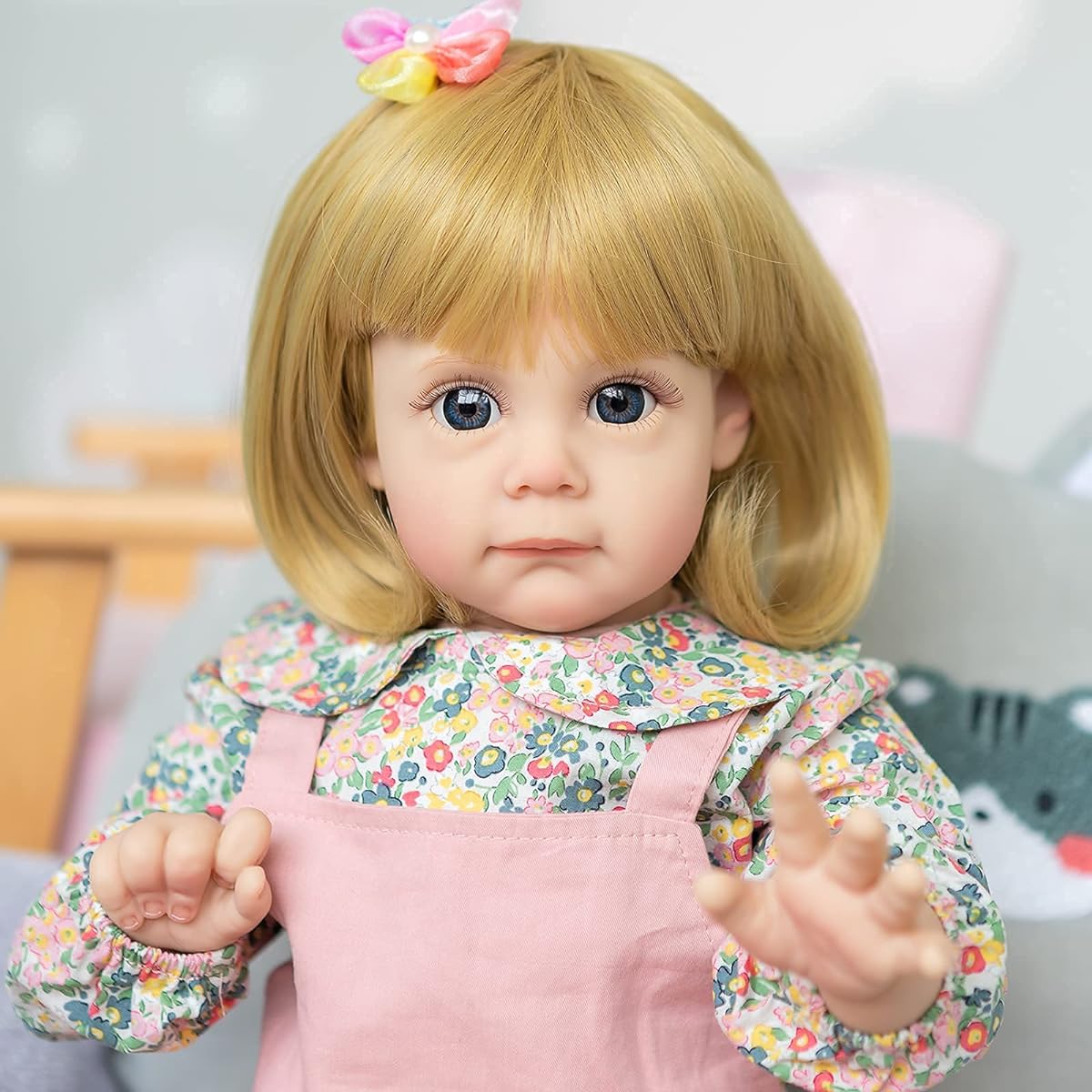 Pinky Reborn Real Life Toddler Baby Doll Girl 24 Inch Lifelike Cute Newborn Baby Doll with Blonde Hair Soft Adorable Silicone Baby Doll Toy Birthday Gift Set