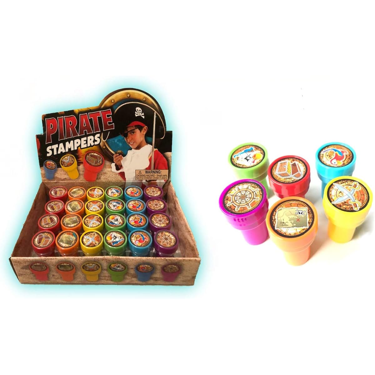 HOWBOUTDIS Pirate Party Supplies. 24 Pieces 1.4" Colorful Pirate Stampers for Party Favors Activities Craft Time Christmas Gifts