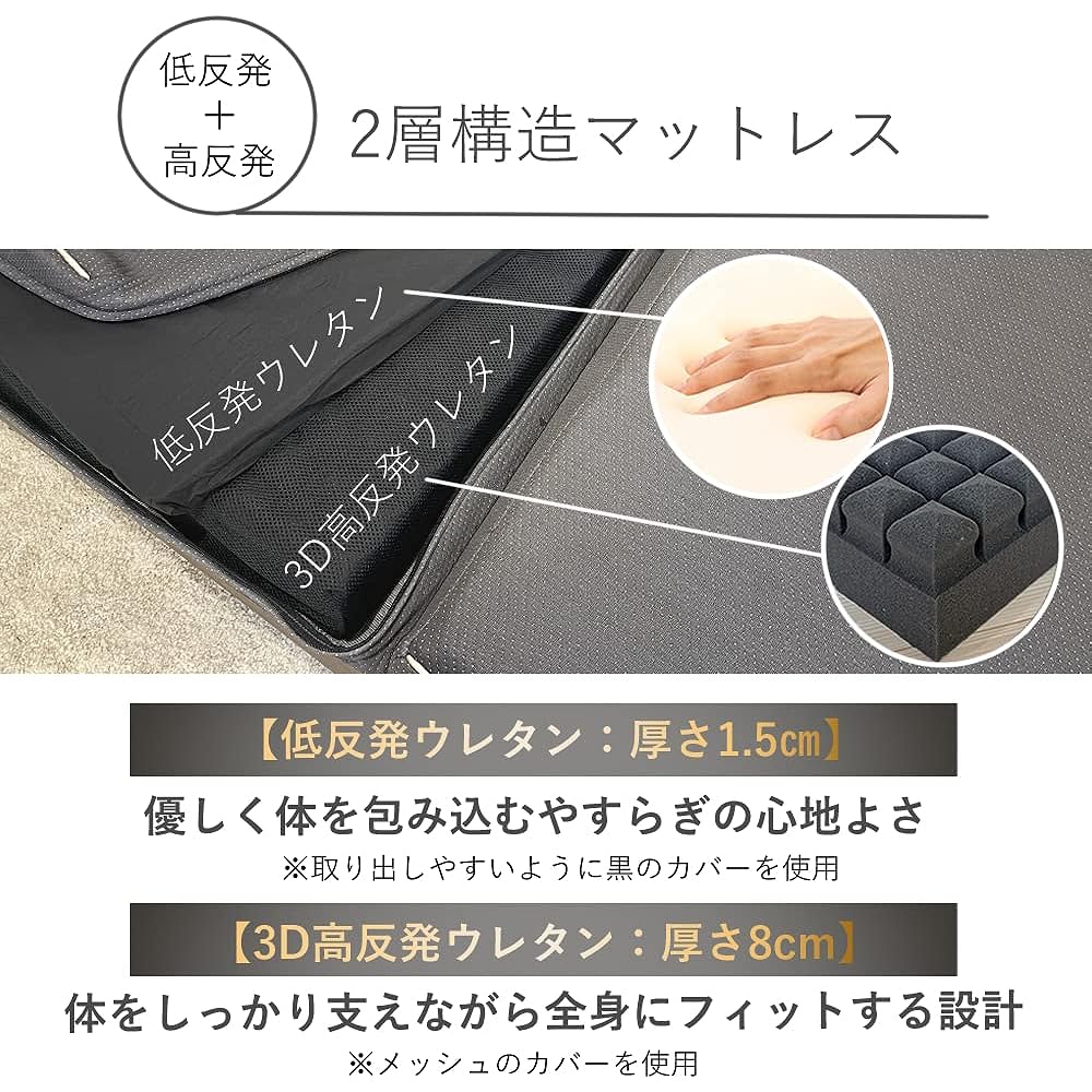 Relieve Sleep Mattress Single Size Tri-fold Folding High Resilience Memory Foam 2 Layer Structure Futon Thickness 9cm Washable Memory Foam Sheet Included Adjustable (97cm x 195cm) (Single)