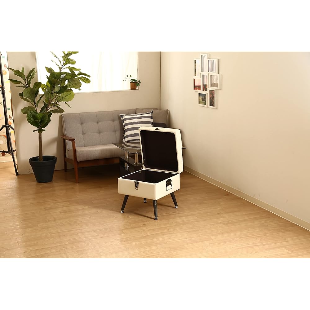 Fuji Boeki Stool Width 40 x Depth 40 x Height 44cm White Trunk Type Storage Synthetic Leather Load Capacity 80kg Dauchez 18563