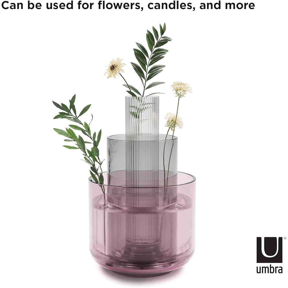 umbra Vase Flower Base Assorted Candle Holder Gardening Ornamental Plant Stacking Glass Accessory Case Living Room Entrance Decoration LAYLA 21017035022 27 x 15 x 15 cm Set of 3