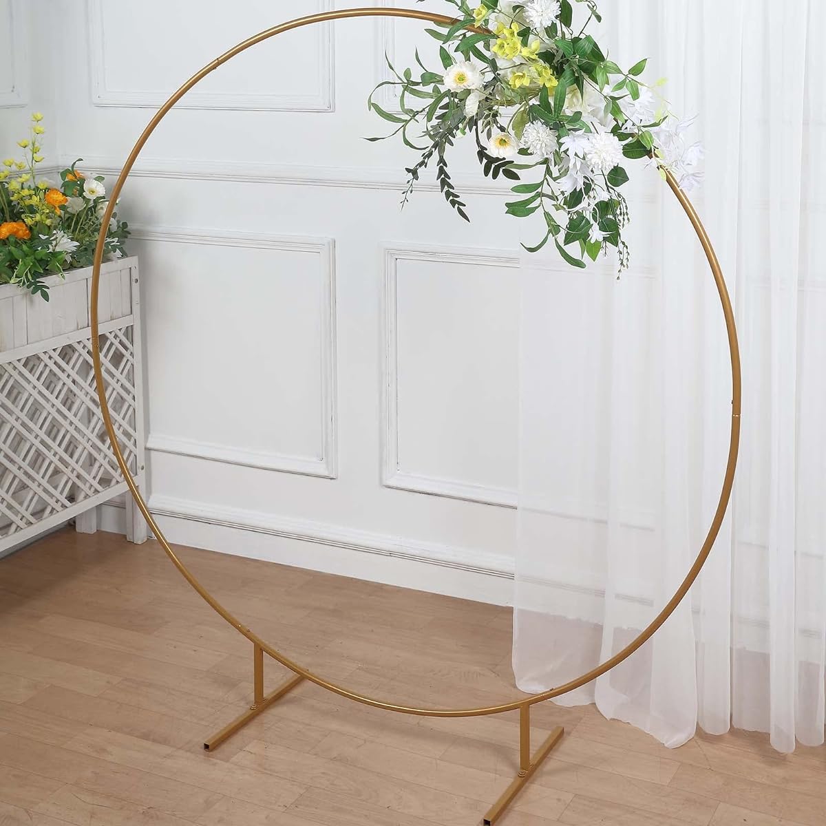Efavormart 5ft Gold Metal Balloon Circle Flower Frame Backdrop Stand Round Wedding Arch Arbor