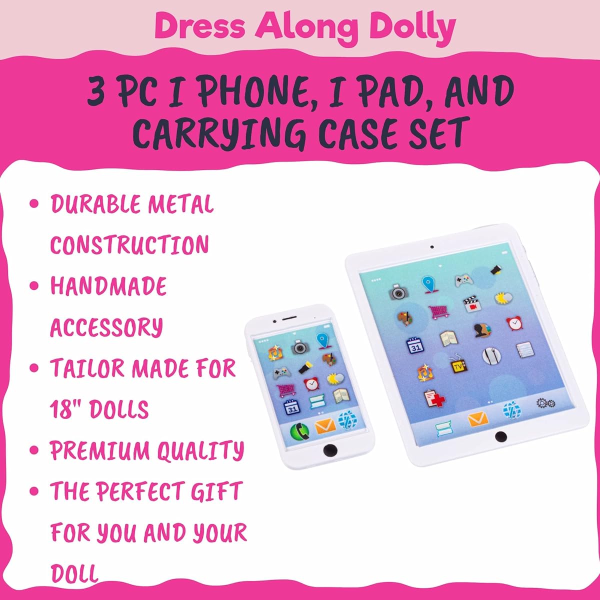 Phone and Computer Tablet Set for American Girl Dolls (Premium Metal Construction, Includes Carry Bag)