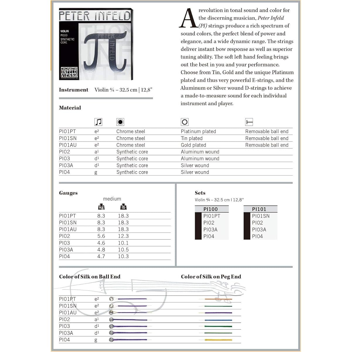 THOMASTIK PETER INFELD π violin string ADG line set (D line silver)