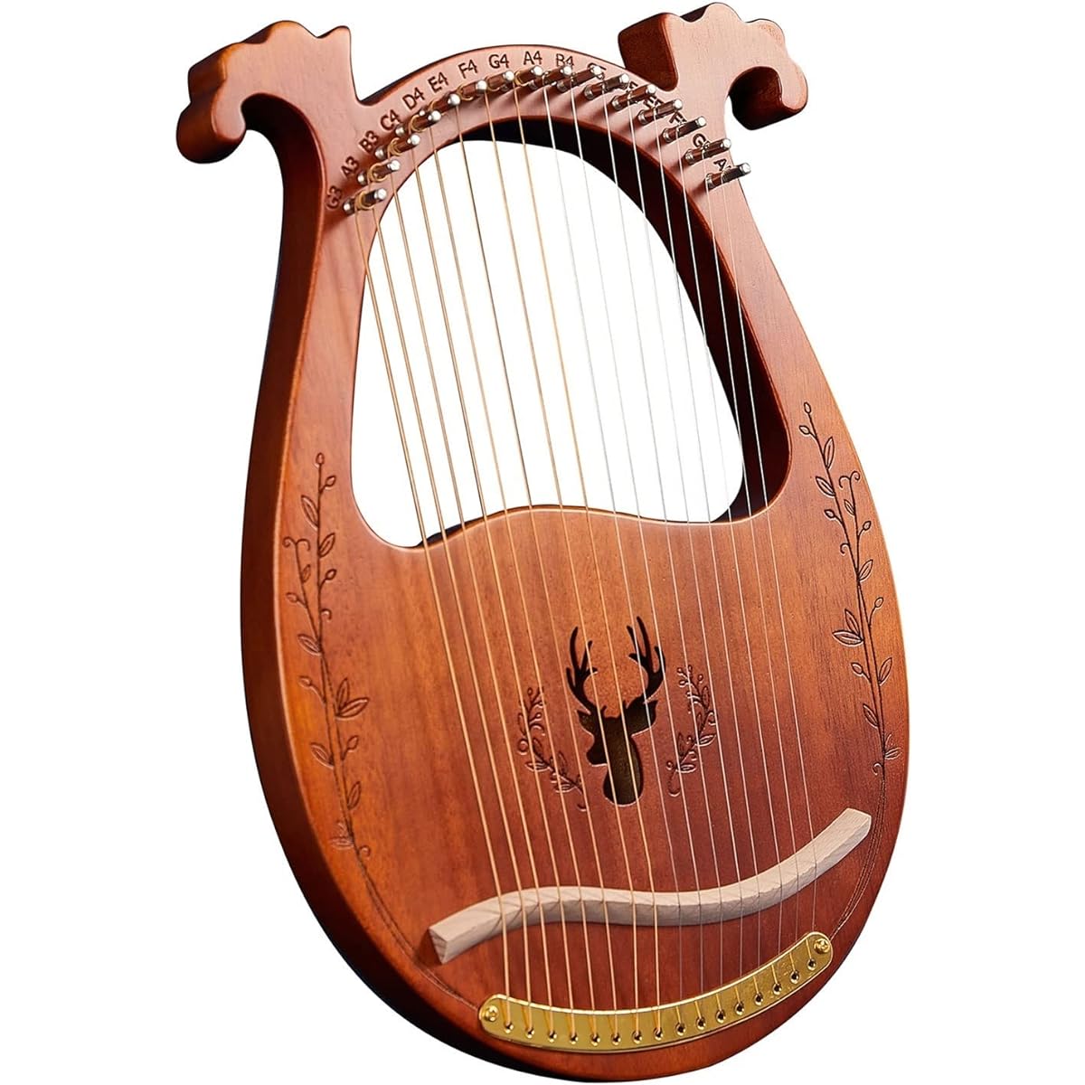 WowZza Lyre16 String Wooden Lyreresonance Box String Tuning Wrench with Pick and 3 Strings
