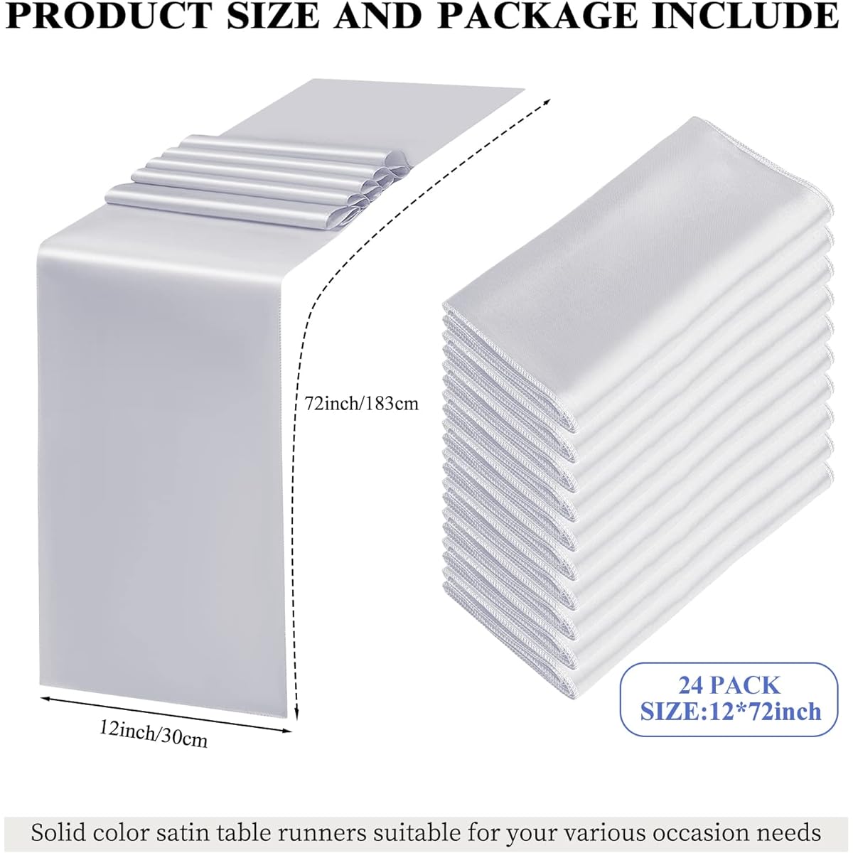 Silver Table Runners 24 Pack 12 x 72 Inch Silver Table Runners Silver Centerpieces for Parties Round Table Runners Table Runners for Weddings