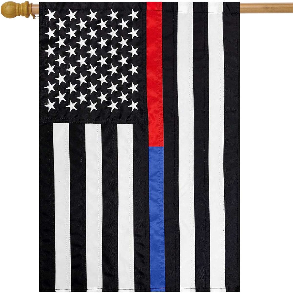 Thin Blue & Red Line Applique & Embroidered House Flag Police Fire Department 28"x50"