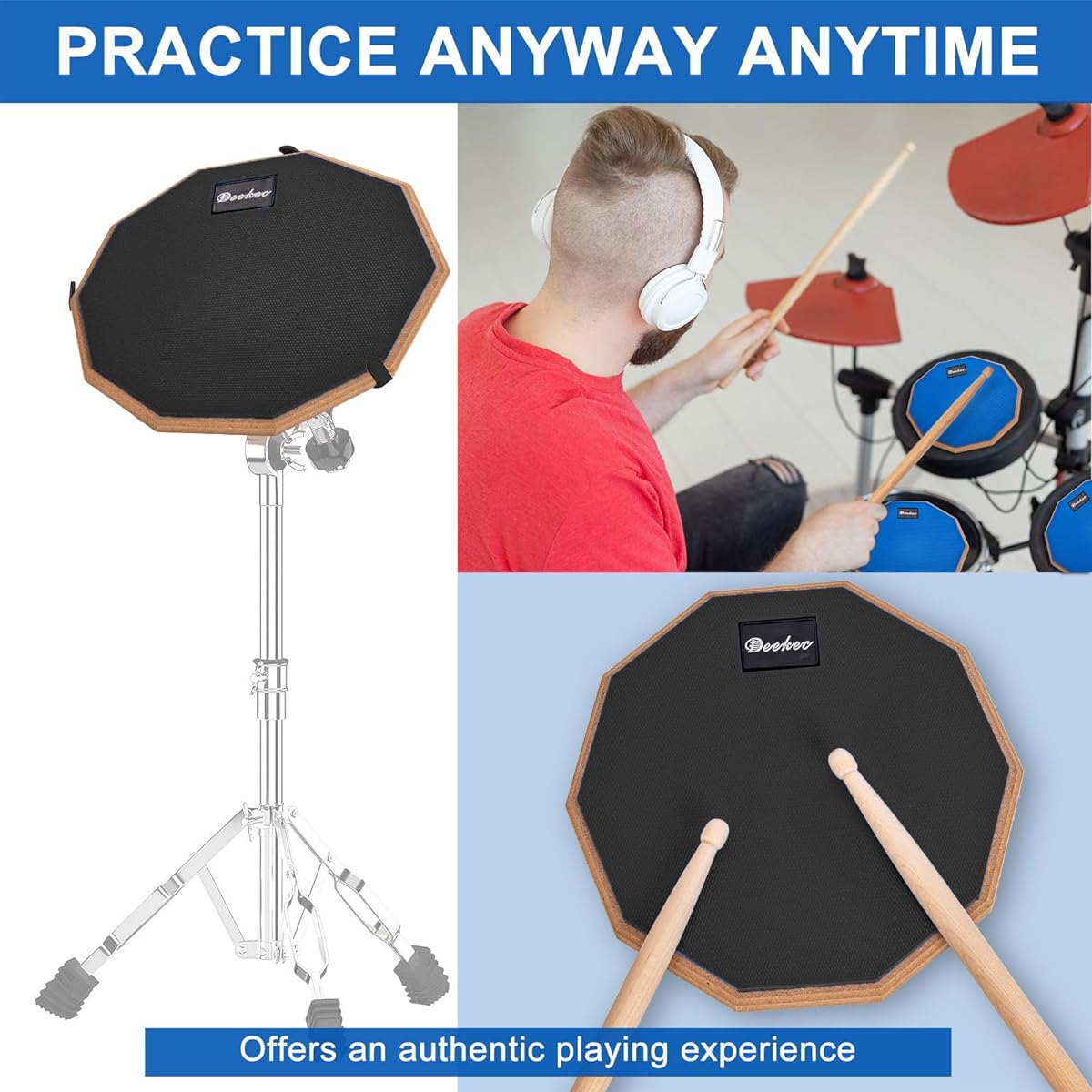 Deekec Practice Pad 8 Inch Silent Practice Drum Pad Double Sided with Drum Sticks (Black)