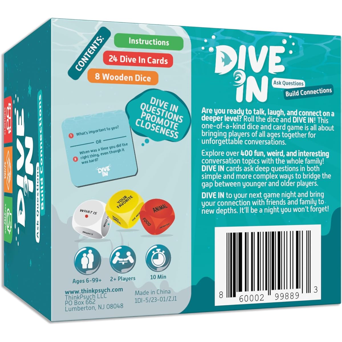 ThinkPsych Dive in Conversation Dice Game for Family and Friends | Ask Questions Build Connections