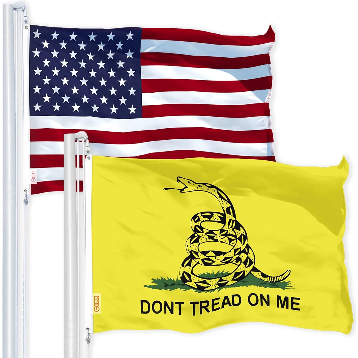 G128 Combo Pack: American Flag 3x5ft 150D Stars and Gadsden (Don't Tread On Me) Flag 3x5ft 150D Print