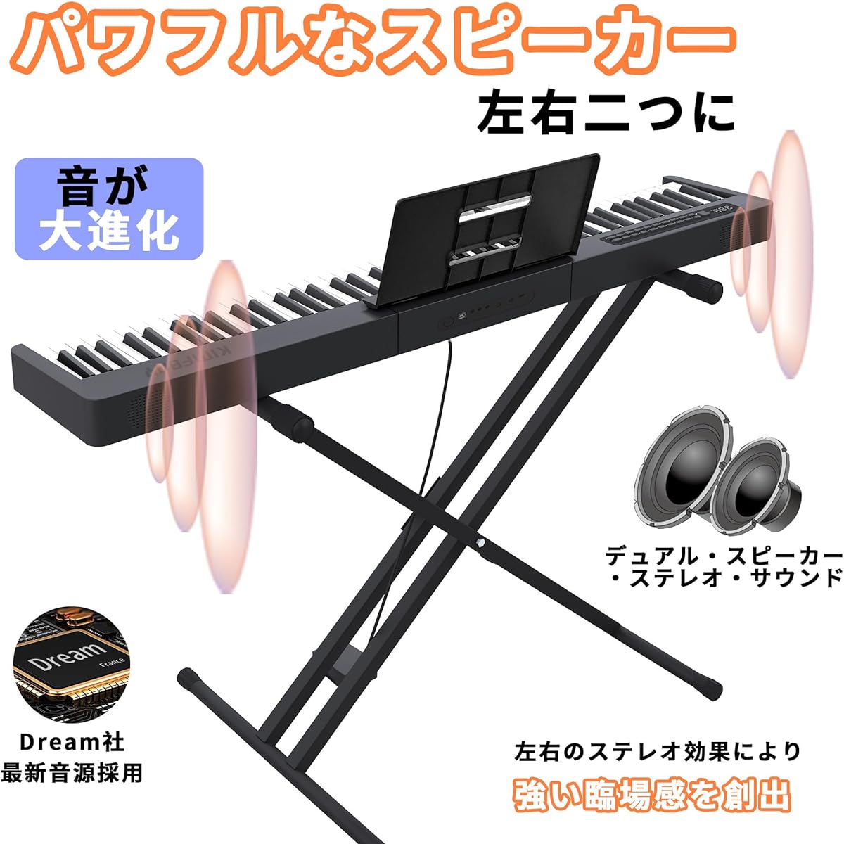 IMFBAY Electronic Piano 88 Keyboard Portable Stand Piano Set with Pedal Piano Compact Lightweight Built-in Battery Stereo Speakers Piano Bag MIDI Compatible Musical Note Recording Function Japanese Notation Practice Song Musical Instrument Beginner Black