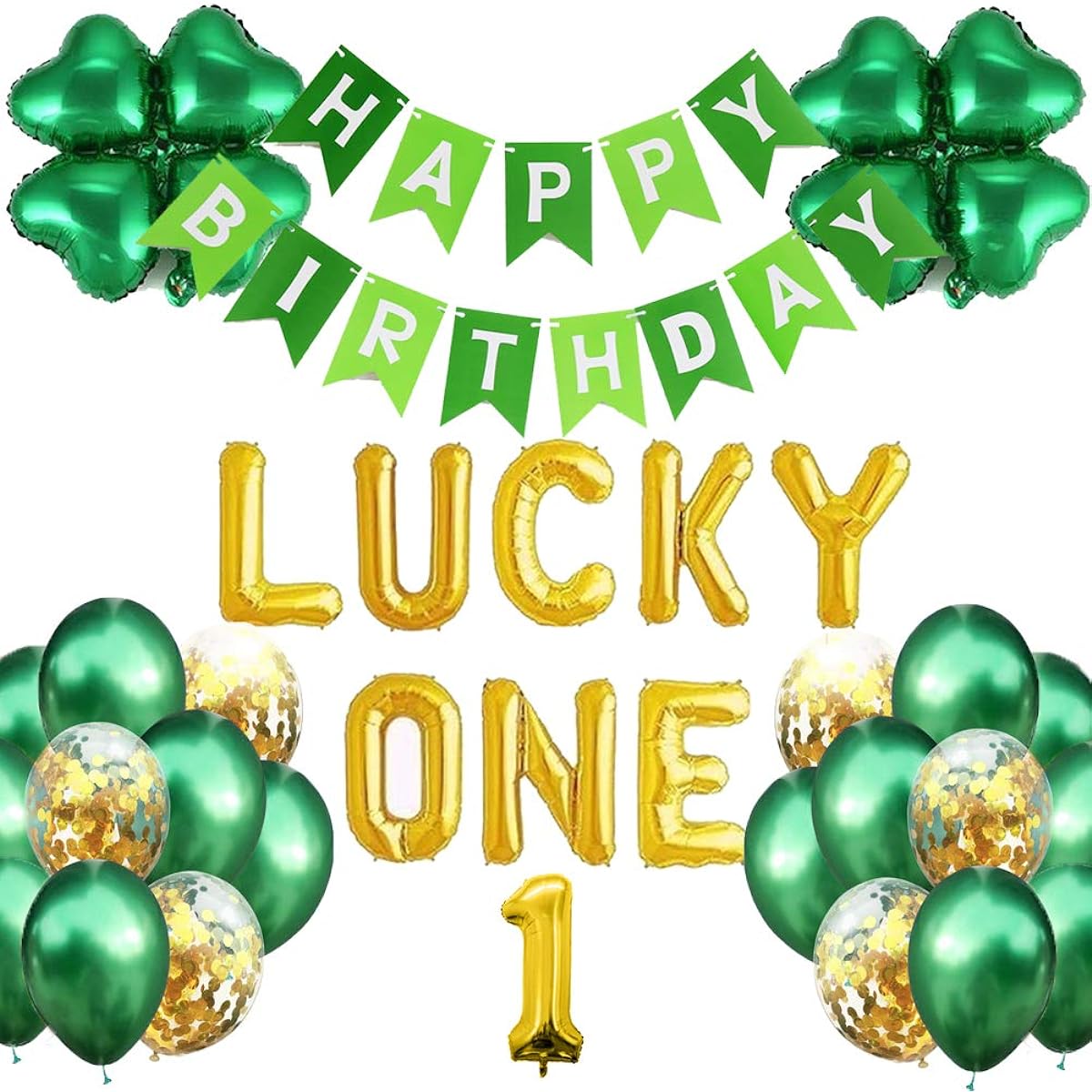 Geloar St. Patrick's Day Lucky One First Birthday Decorations for Boys and Girls, St. Paddy's Day Theme Irish 1st Birthday Four Leaf Clover Shamrock Foil Balloons for Baby Shower March Birthday Party Supplies