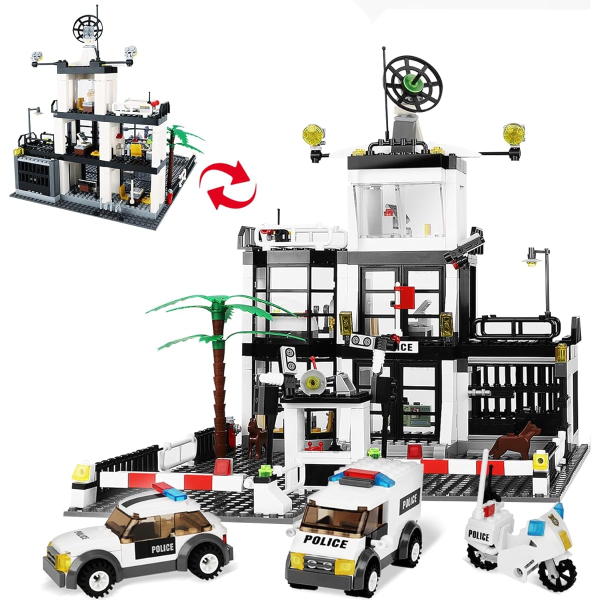 City Police Station Building Set 631 Pieces - City Police Station & Car Building Blocks Set City Police Set Toy Building Blocks Kit Gift for Boys Girls 6-12 Years Old (Compatible with Lego City Police Station)