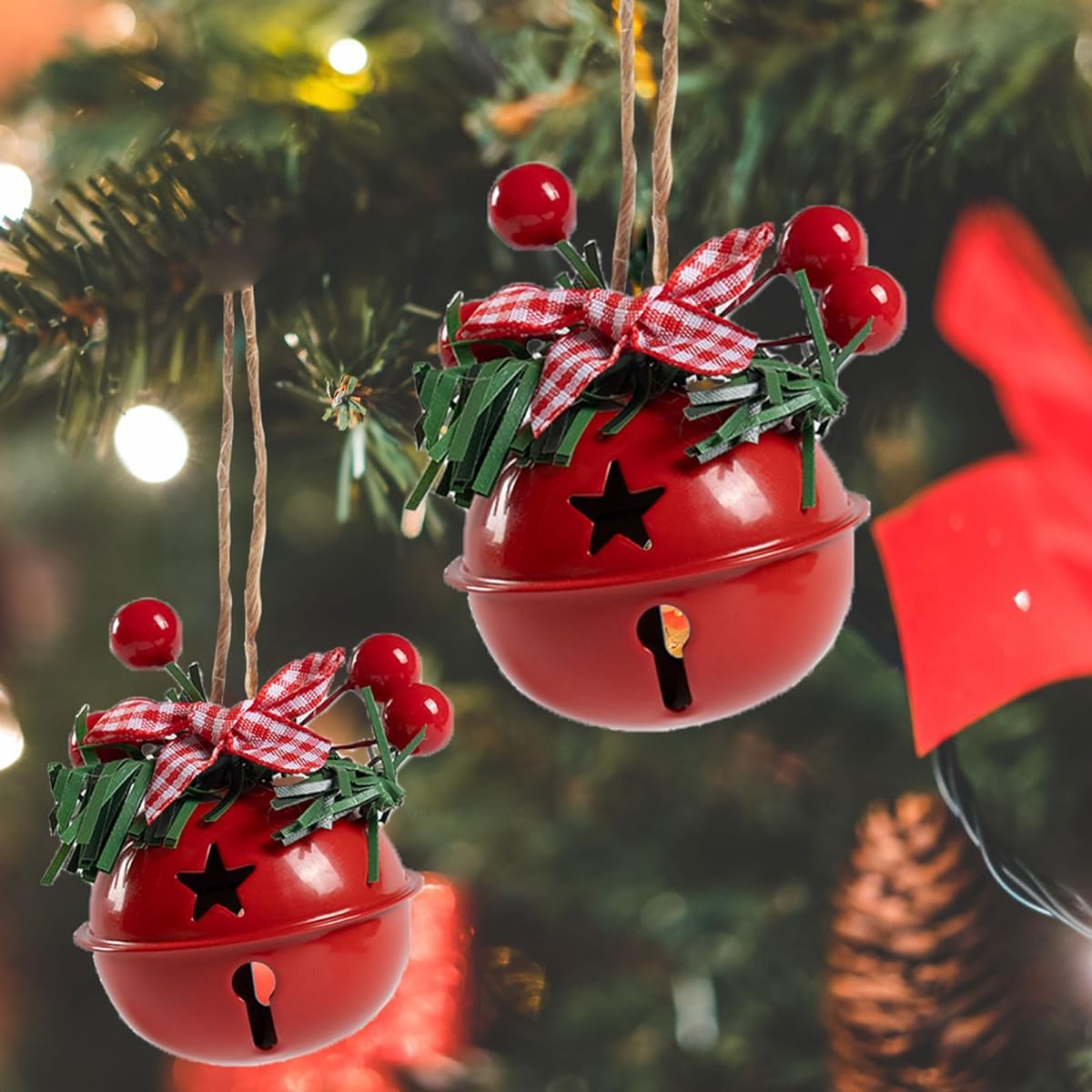 Tandarui 18pcs Christmas Bells Jingle Bells Christmas Holiday Decorations Bell Pendants Christmas Tree Hanging Ornaments Metal (Red 2)