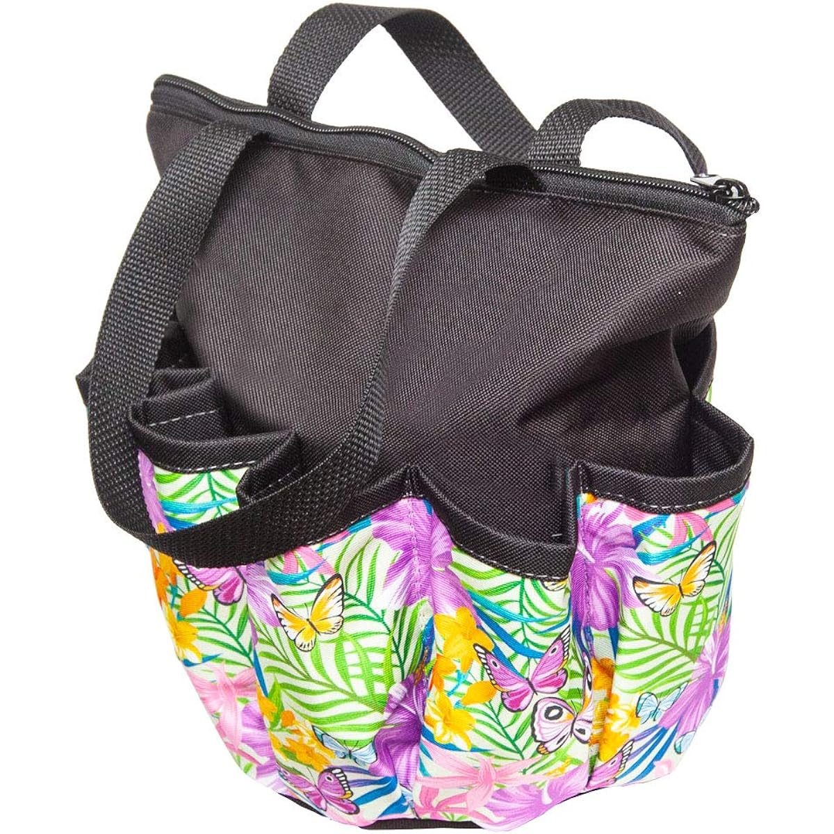 Novelties Butterfly Garden Pattern 10 Pocket Zipper Tote Black One Size Bingo Bag with Pockets Y, Black, One Size